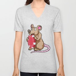 Mouse at Poker with Poker chips V Neck T Shirt