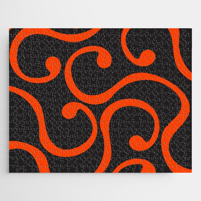 Reto Abstract Curvy lines pattern - Red and Eerie Black Jigsaw Puzzle