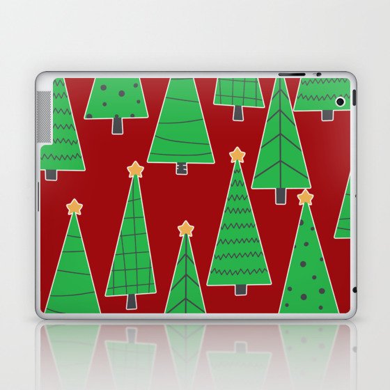 christmas trees in red Laptop & iPad Skin