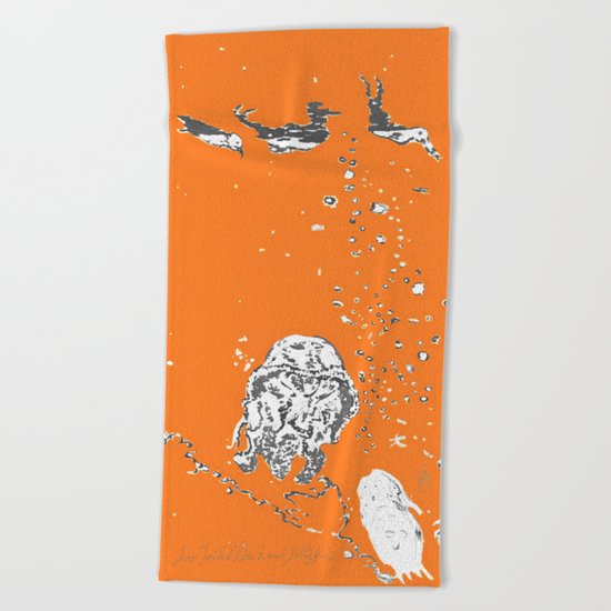 Two Tailed Duck and Jellyfish Orange Beach Towel