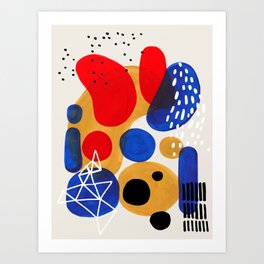 Fun Mid Century Modern Abstract Minimalist Vintage Primary Colors Blue Red Yellow Bubbles Art Print