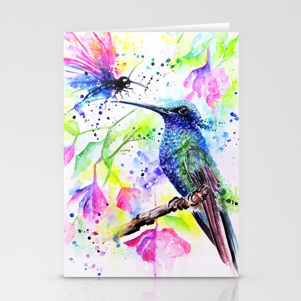 "Hummingbird kissing a Dragonfly" Stationery Cards