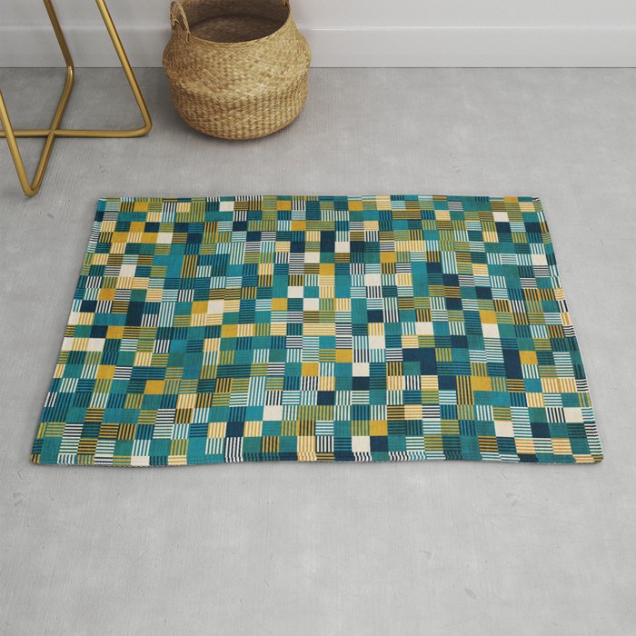 Teal Mustard Mosaic Abstract Art Rug