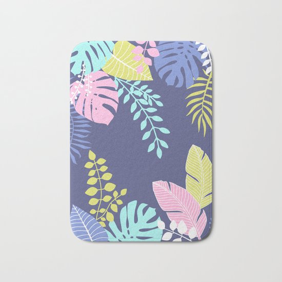 Bold Pastel Jungle Floral Bath Mat