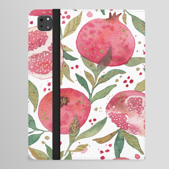 Watercolor Pomegranates Pattern Painting iPad Folio Case