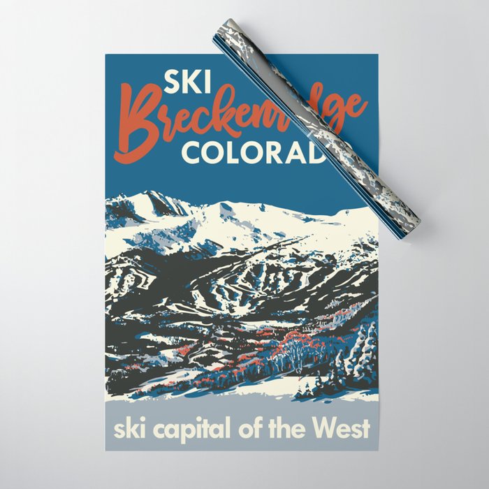 Blue Breckenridge Vintage Ski Poster Wrapping Paper
