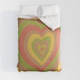 Retro Groovy Love Hearts - red yellow green brown Comforter