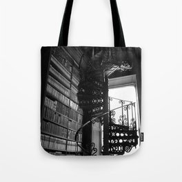 Stairs Trinity College Library Spiral Iron Wrought Staircase, Dublin, Ireland black and white photography Tote Bag