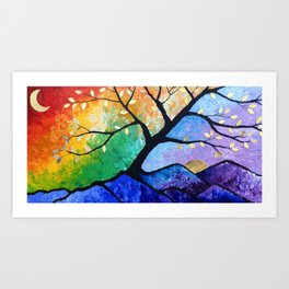 The Magic Within Tree And Mountain And Rainbow Painting Art Print