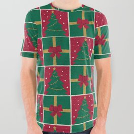 Christmas Presents and Snowy Tree Pattern All Over Graphic Tee