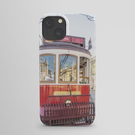 Vintage red cable car - tram in street of Lisbon, Portugal - travel photography iPhone Case