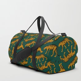 Tigers (Dark Green and Marigold) Duffle Bag | Panthera Tigris, Panther, Pattern, Big Cats, Tiger, Wildlife, Curated, Marigold, Drawing, Jungle 
