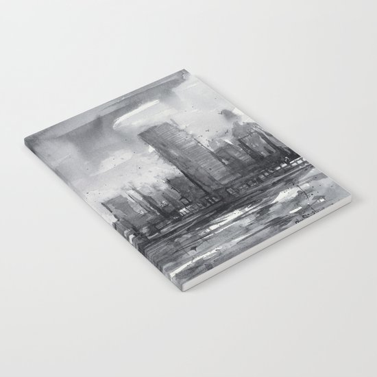 Seattle Skyline Painting Watercolor Black and White Space Needle Notebook