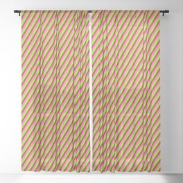 [ Thumbnail: Red, Hot Pink & Chartreuse Colored Lined/Striped Pattern Sheer Curtain ]