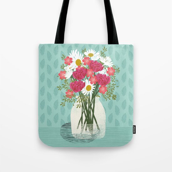 Vase of Daisies floral flowers spring summer mother's day illustration Andrea Lauren Tote Bag