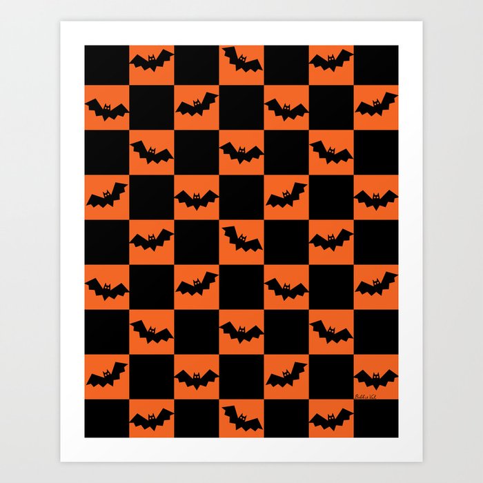 Checkered Halloween Bats Art Print
