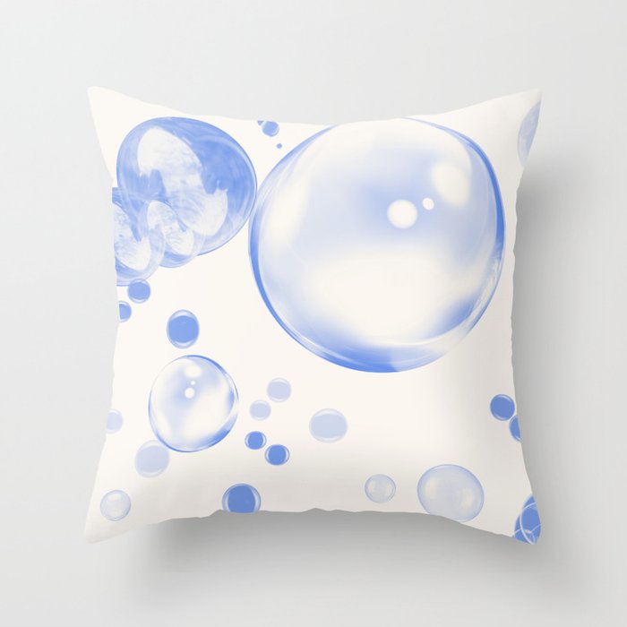 Blue Digital Soap Bubble Throw Pillow