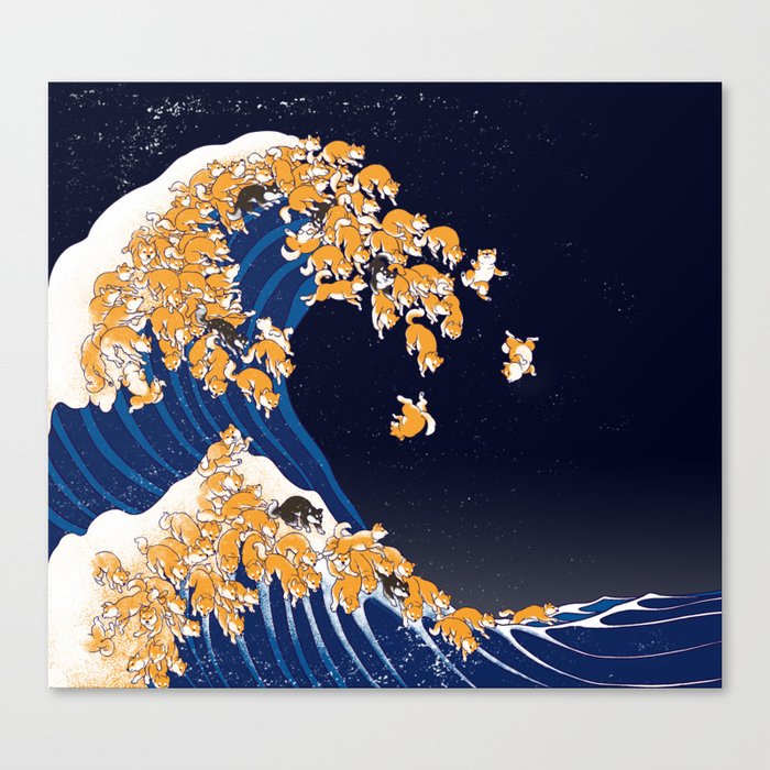 Shiba Inu The Great Wave in Night Leinwanddruck Shiba Inu The Great Wave in Night Leinwanddruck
