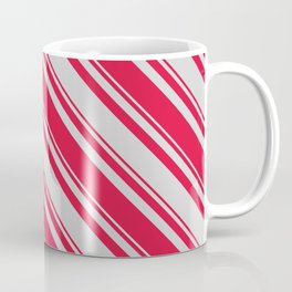 [ Thumbnail: Light Grey and Crimson Colored Lines/Stripes Pattern Coffee Mug ]