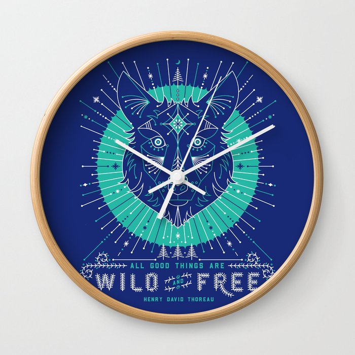 Wild & Free Wolf – Navy Wall Clock