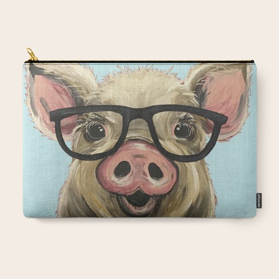 Cute Pig Painting Farm Animal With Glasses Carry All Pouch By