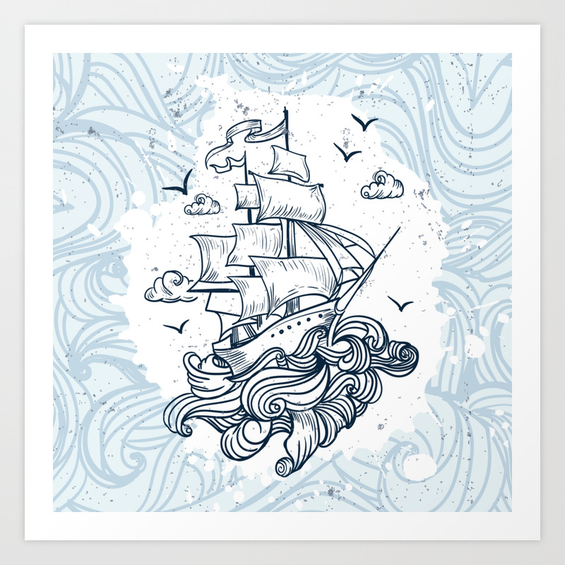 Hand Drawn Boat With Waves Background Art Print By Igorg Society6,Playboy Bunny Line Drawing