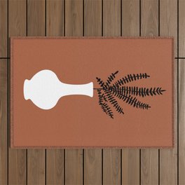Minimal Leaf and Pottery Abstract Art Outdoor Rug