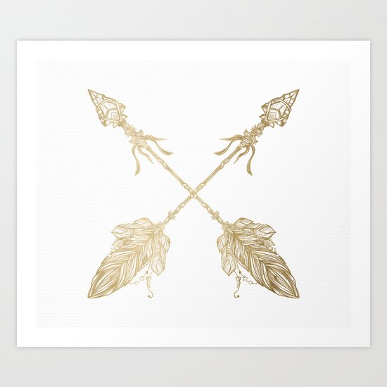 Tribal Arrows Gold on White Art Print
