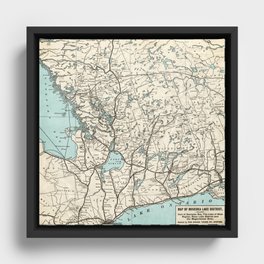 Vintage Muskoka Lakes District Map Framed Canvas