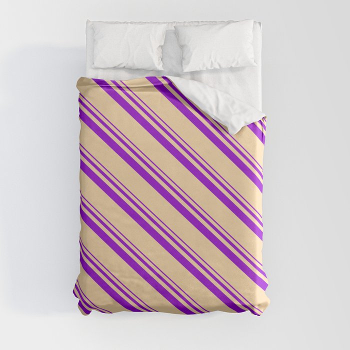 Dark Violet and Tan Colored Stripes/Lines Pattern Duvet Cover