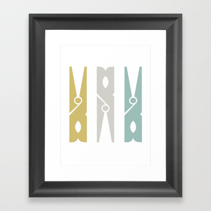 Turquoise and Gold Clothespins Framed Art Print