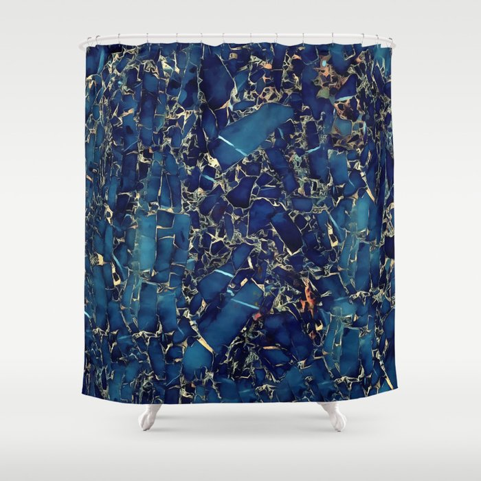 Dark Blue Stone Marble Abstract Texture, Blue Marble Stone Shower Curtain