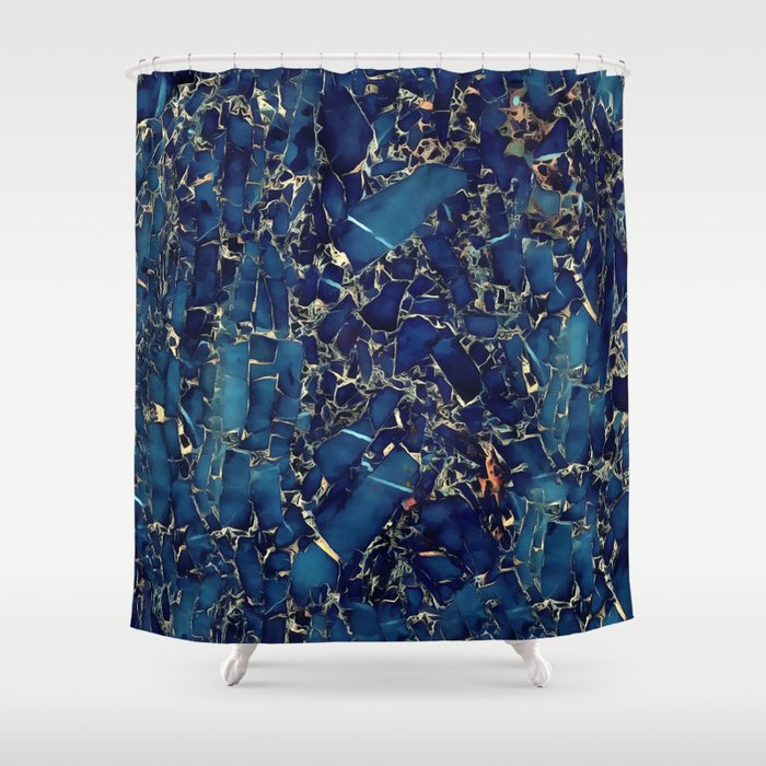 Dark Blue Stone Marble Abstract Texture With Gold Streaks