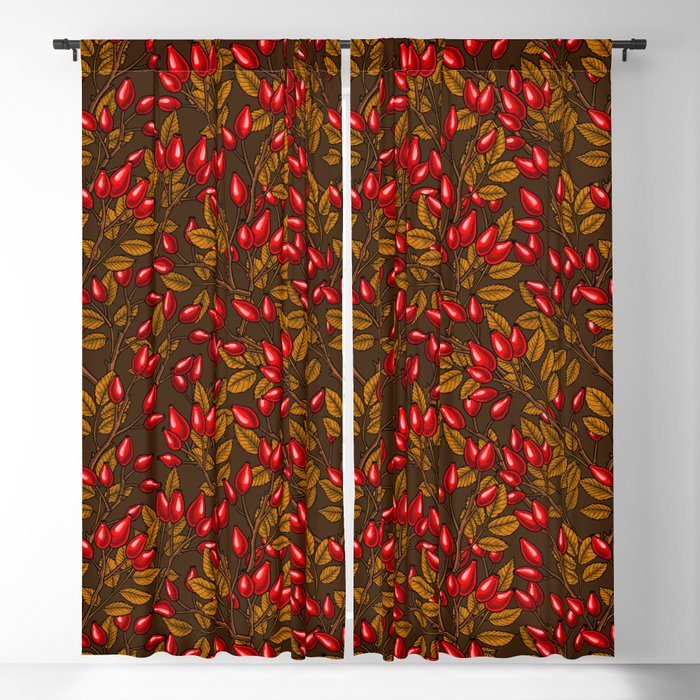 Rose hips, brown and red Blackout Curtain