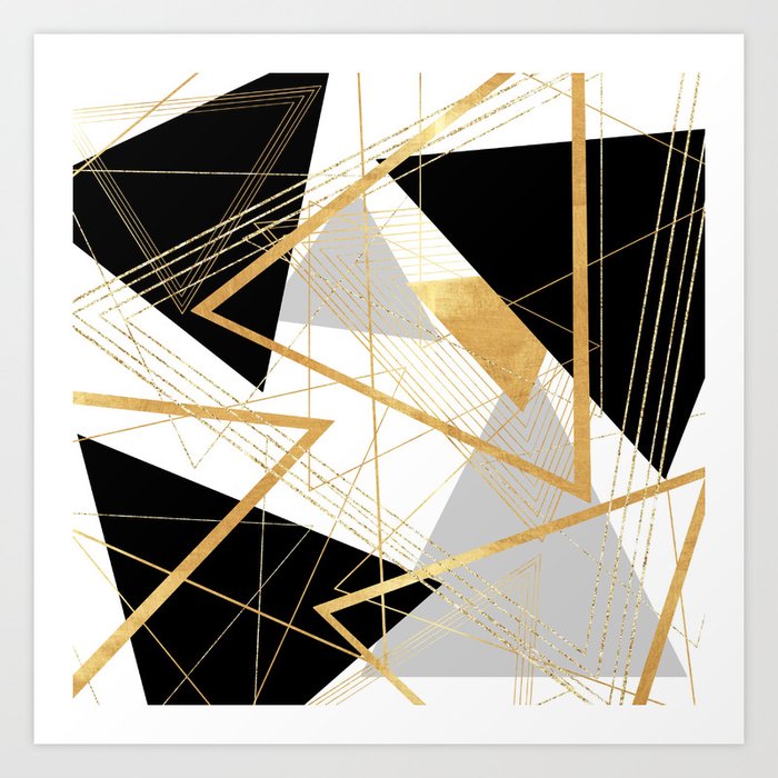 Black And Gold Geometric Art Print By Lisaguenraymond Society6