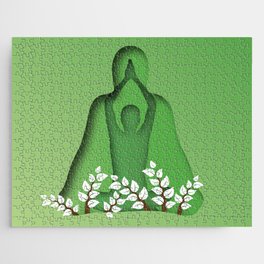 Yoga and meditation position in green Jigsaw Puzzle