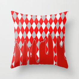 Red Silver Plaid Dripping Collection Throw Pillow