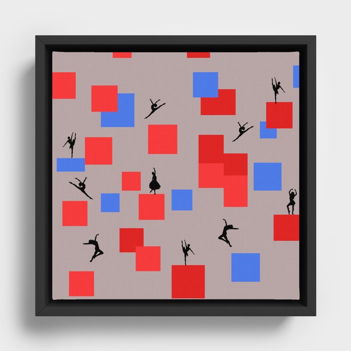 Dancing like Piet Mondrian - Composition in Color A. Composition with Red, and Blue on the light brown background Framed Canvas