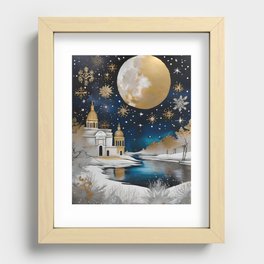 Christmas in Rome - Italy Winter Holiday Gold and Silver Landscape and Cityscape Art Recessed Framed Print