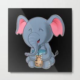 Bubble Tea Kawaii Elephant I Boba Tea Otaku Elephant Metal Print