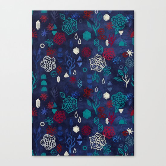 Elements - a watercolor pattern in red, cream & navy blue Canvas Print