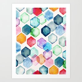 Watercolour Rainbow Hexagons Art Print