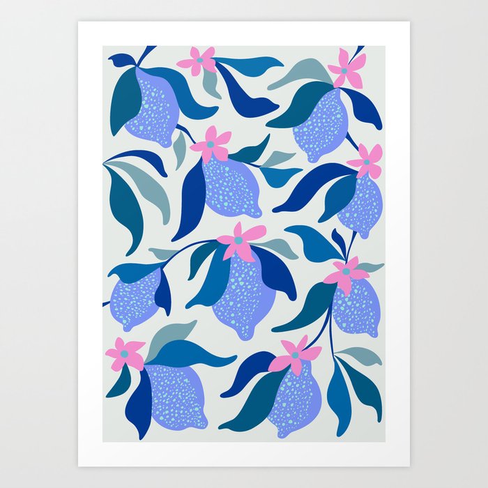 Blue lemons pattern Art Print