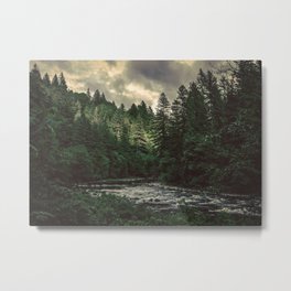 Pacific Northwest River - Nature Photography Metal Print | Drawing, Vintage, Landscape, Nature, Forest, Trees, Pop Art, Sky, Abstract, Woods 