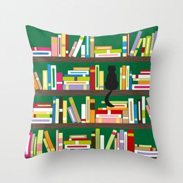 Library Cat Throw Pillow