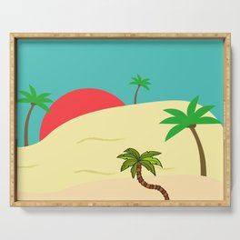 Landscape mid Century modern mint green tropical paradise valley and palm trees Sunrise  Sunset Serving Tray