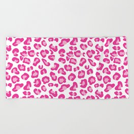 Leopard-Pinks on White Beach Towel