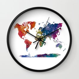 multicolored watercolor world map Wall Clock