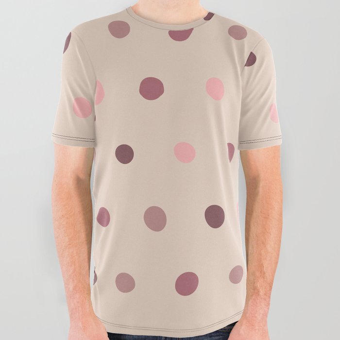 Pale pink big blob polka dots pattern All Over Graphic Tee