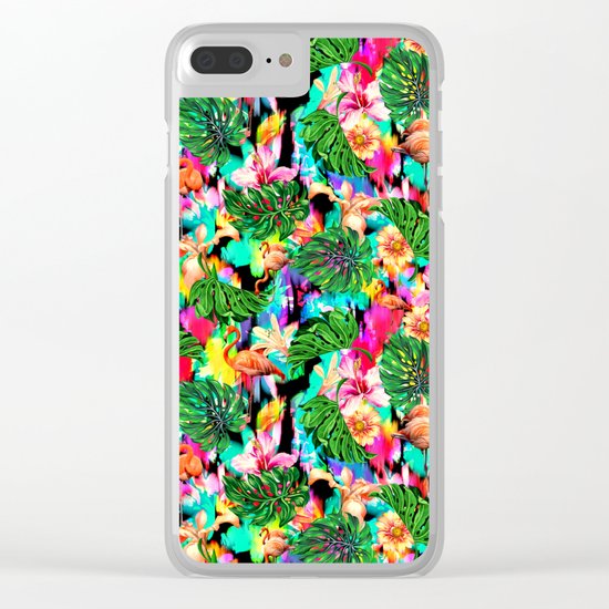 Flamingo and Tropical Pattern Clear iPhone Case